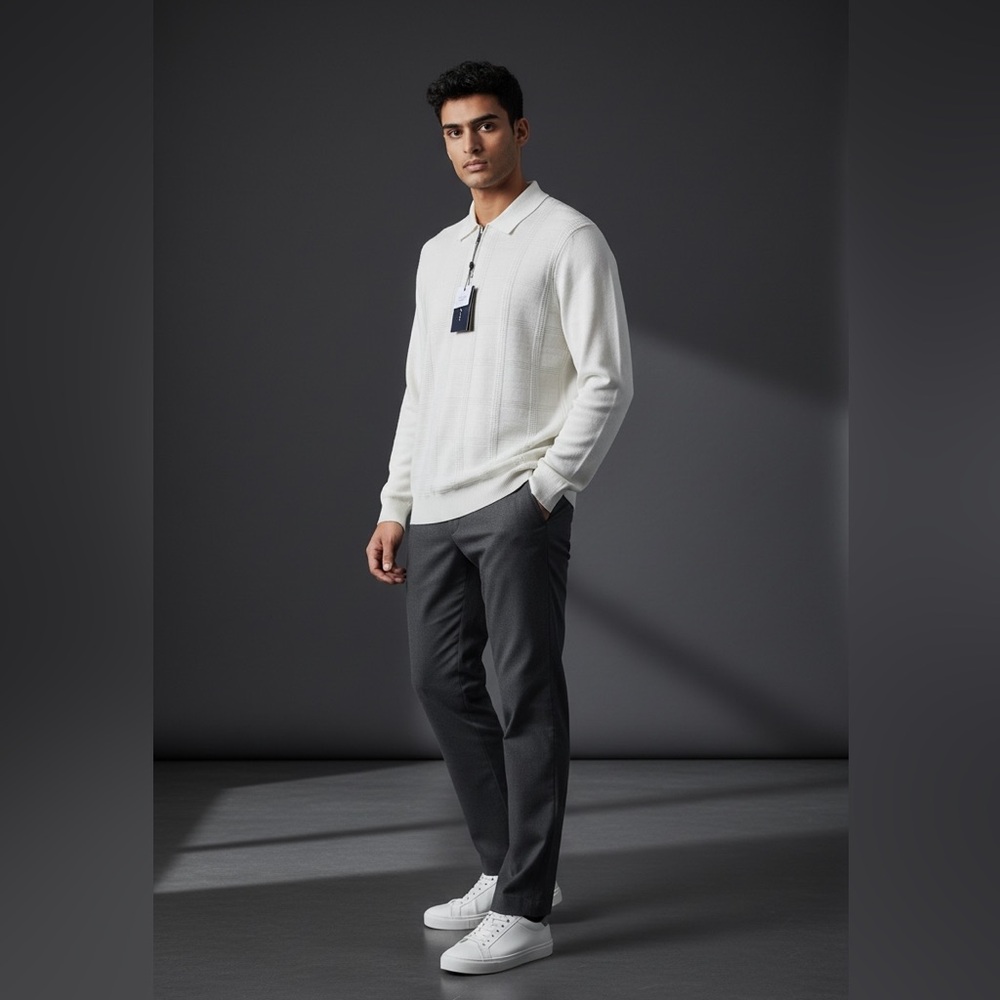 Porter & Ash Golf Preppy Sleeve 1/4 Zip Fine Cotton Polo Sweater Men‎ S Ivory